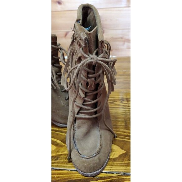 Gianni Bini Brown Leather Fringe Pointy Ankle Western Boots Booties Size 9.5 - Picture 2 of 12